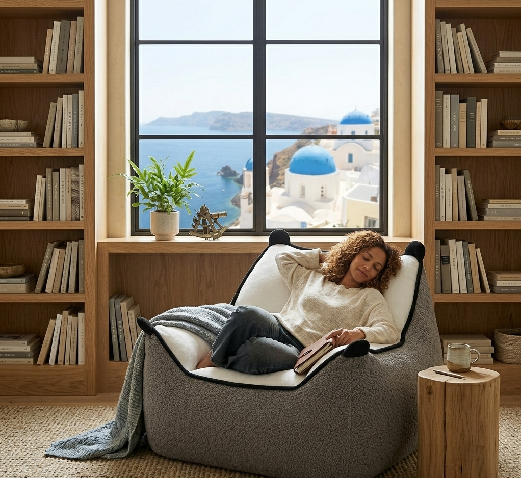 Pouf fauteuil MyPouf en tissu sherpa siège d’appoint