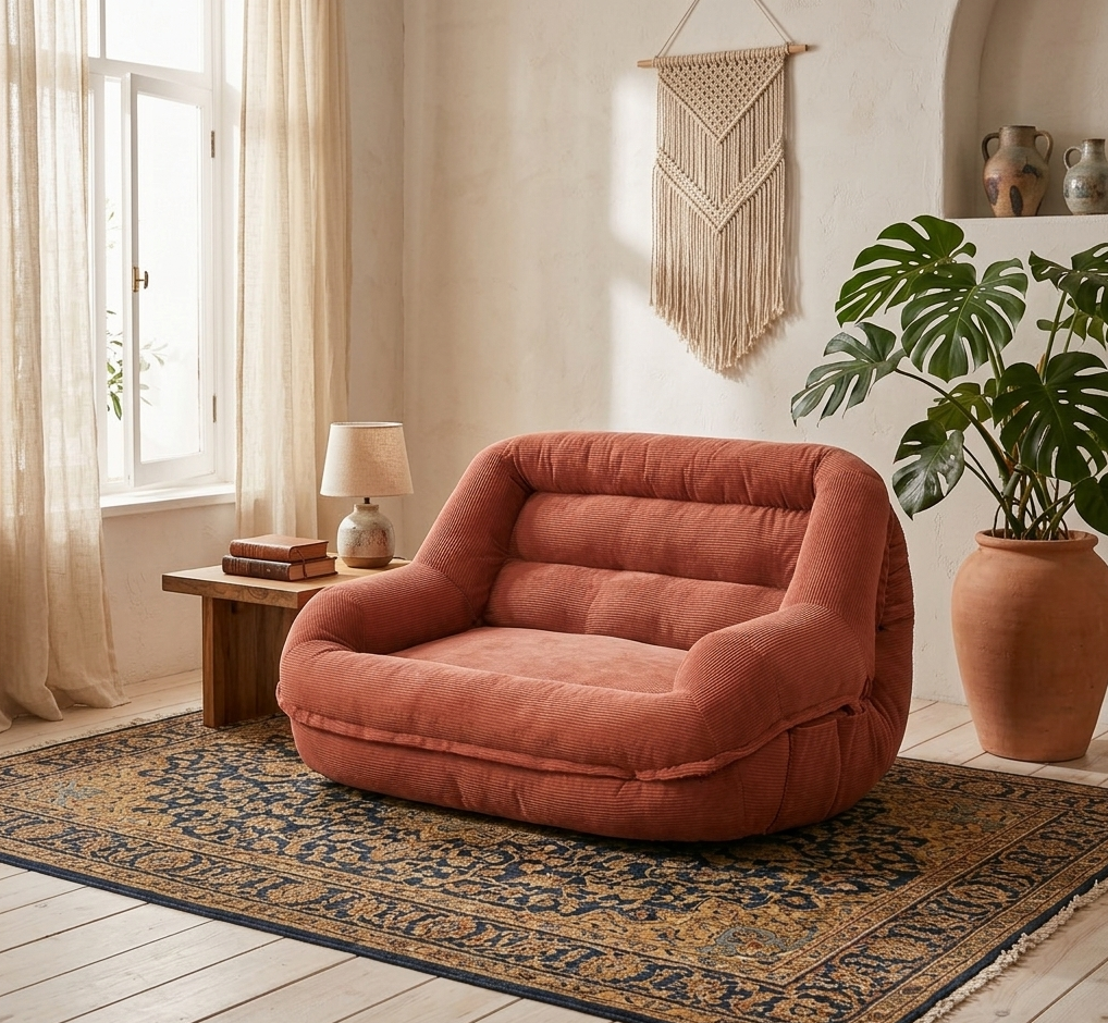 Pouf canapé double large en velours- MyPouf