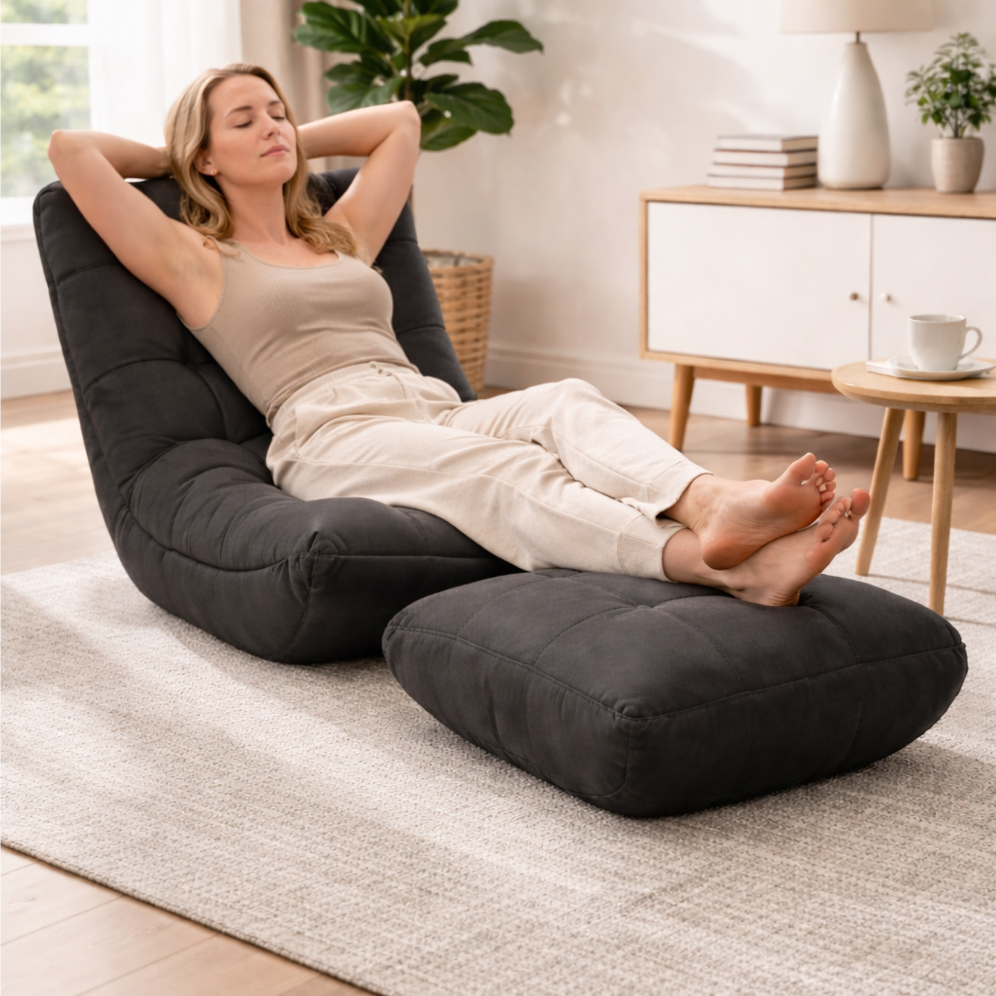 Pouf chaise avec repose-pieds intérieur – MyPouf