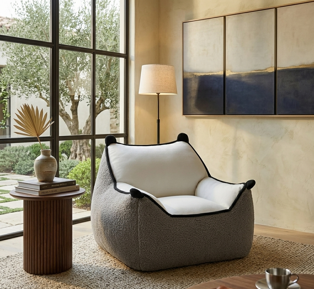 Pouf fauteuil MyPouf en tissu sherpa siège d’appoint