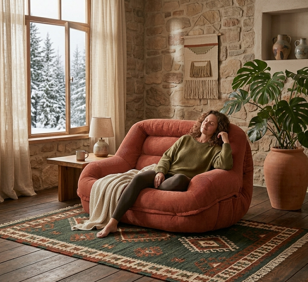 Pouf canapé double large en velours- MyPouf